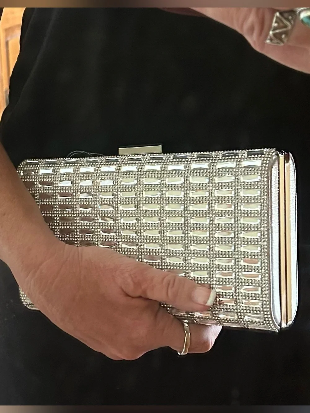 Gunne Sax by Jessica McClintock Silver Crystal Evening Clutch